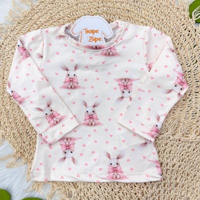 Conj. Colete de Pelinho, Blusa Coelhinha e Calça Legging - Rosa Bebê